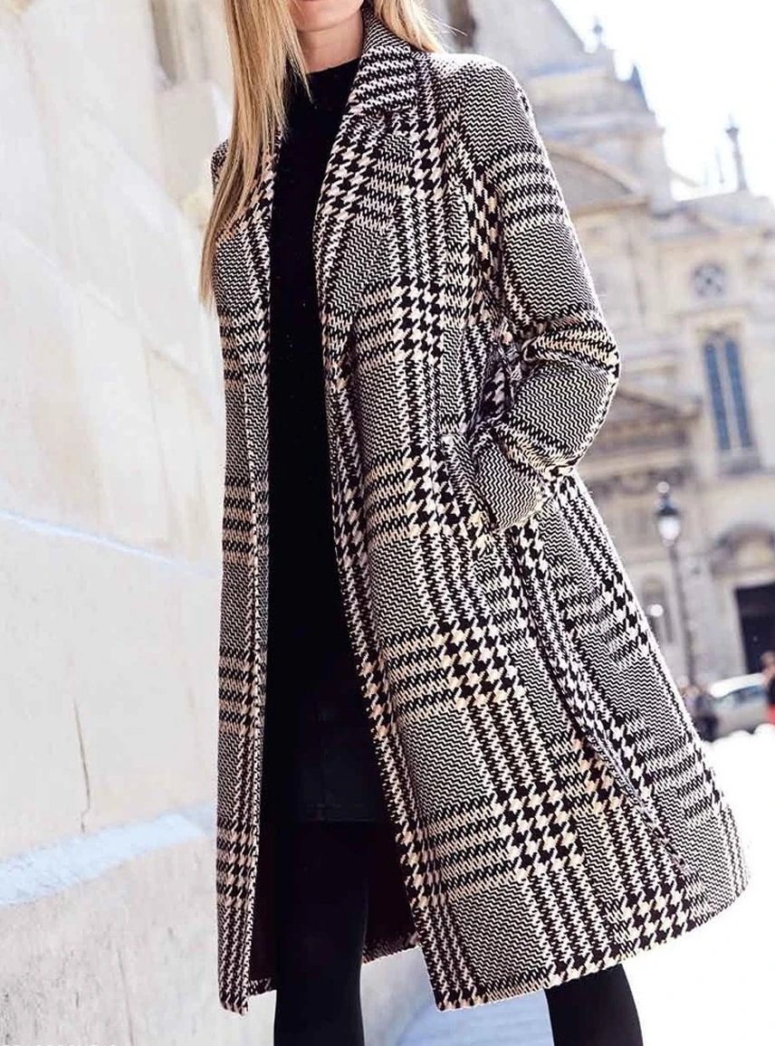 Fall/Winter Houndstooth Casual Coat-Corachic