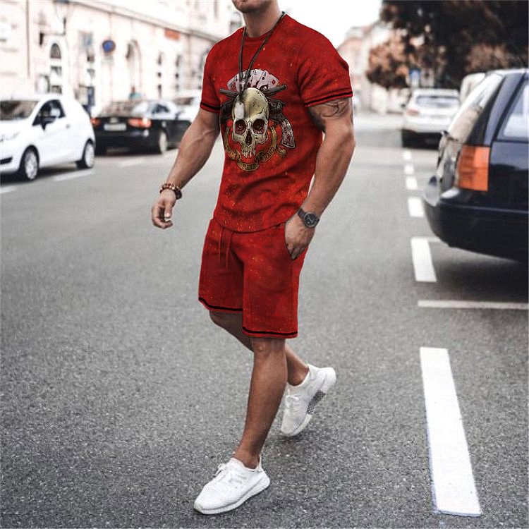 BrosWear Fashion Red T-Shirt And Shorts Two Piece Set
