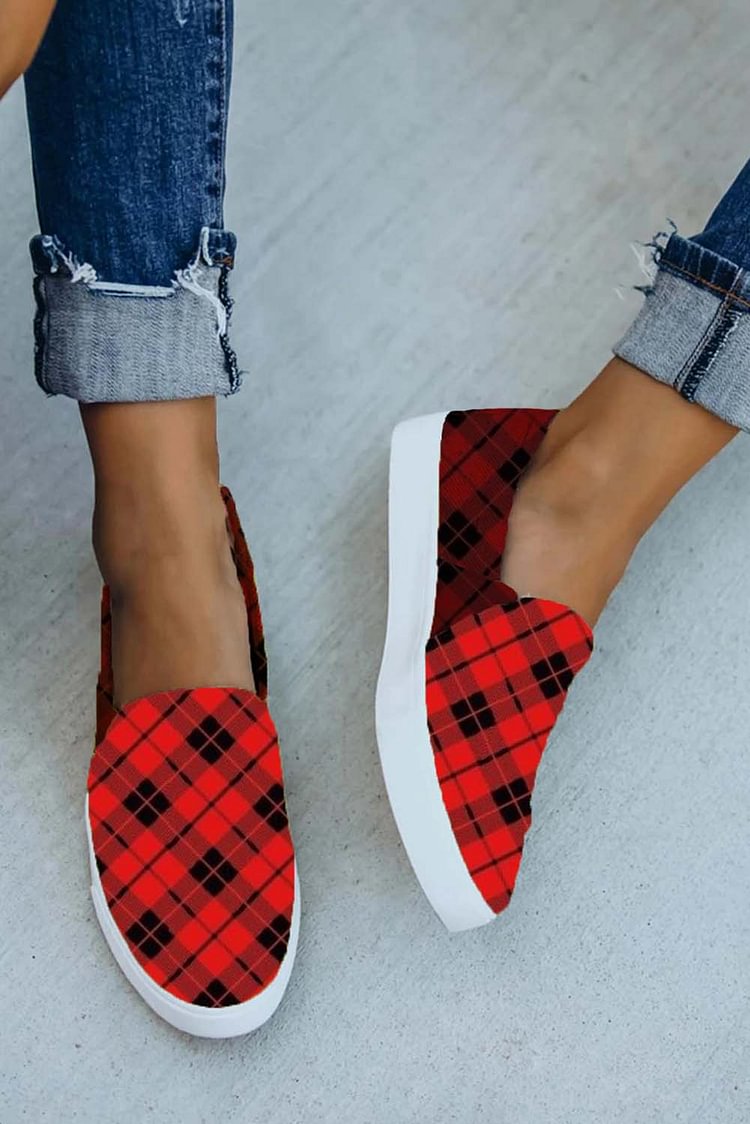 Women's Sneakers Plaid Canvas Slip On Sneakers-Mayoulove