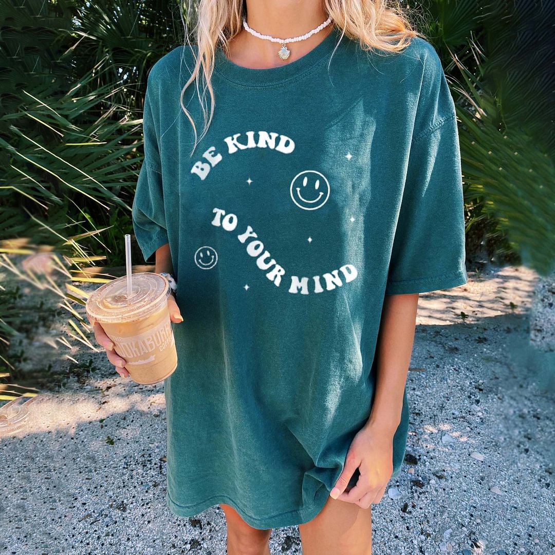 Women's Be Kind To Your Mind Smiley Cotton Oversized T-Shirt / [blueesa] /