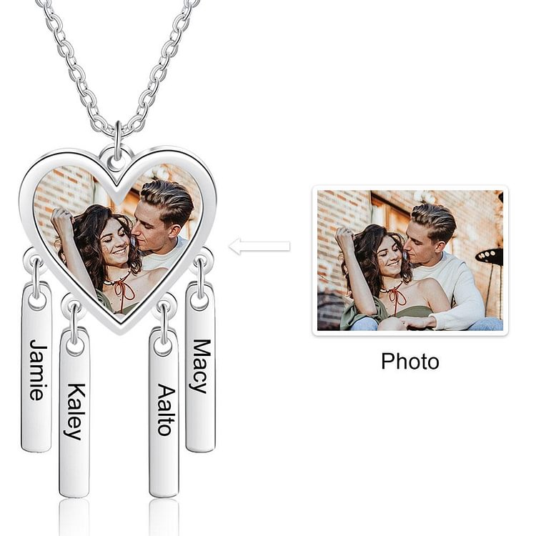Personalized Dream Catcher Picture Necklace Pendant Engraved 4 Names, Custom Necklace with Picture and Name