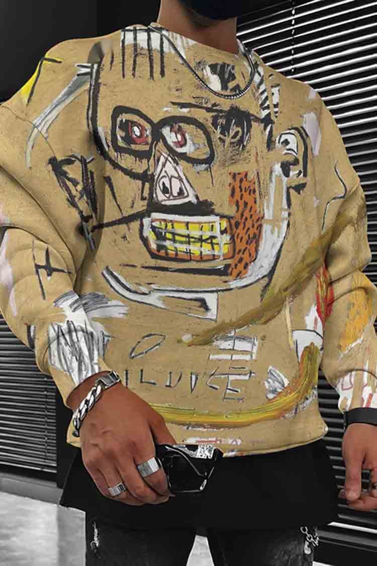 Tiboyz Michel Art Face Graffiti Print Long Sleeve Sweatshirt