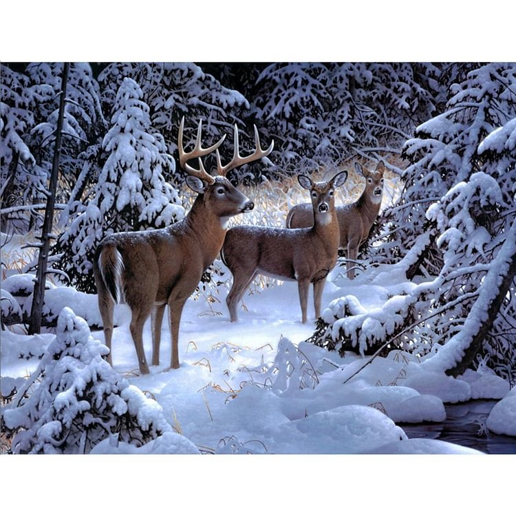 Winter Snow Elk Round Part Drill Diamond Painting 24X30CM(Canvas)-gbfke