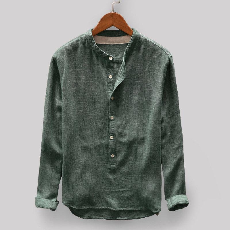 Solid Color Stand Collar Long Sleeve Loose Casual T-shirt-Corachic