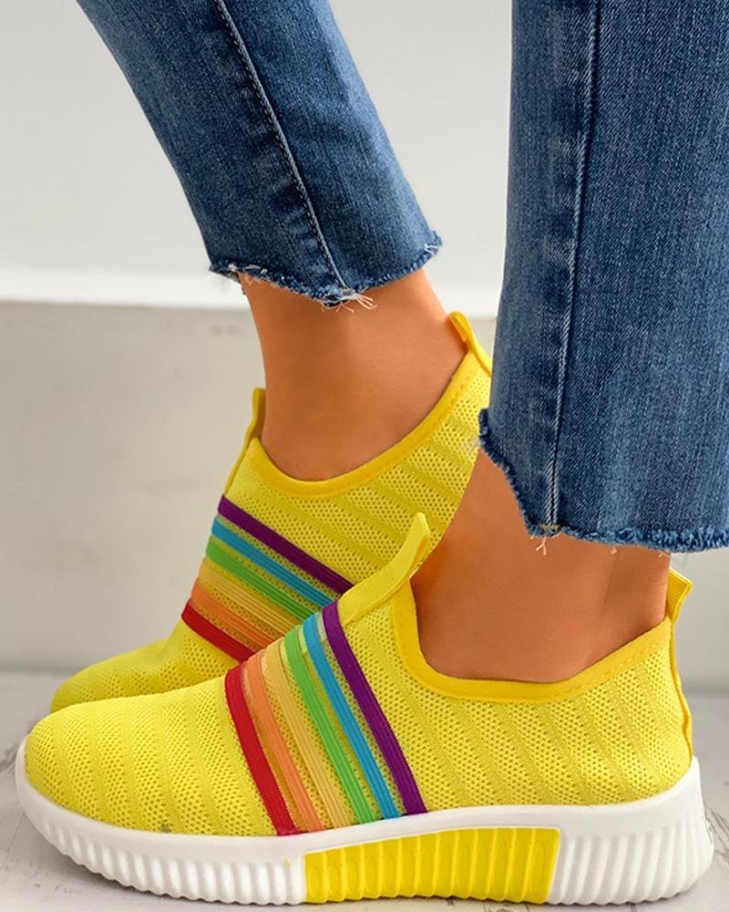 Colorblock Breathable Knitted Casual Sneakers