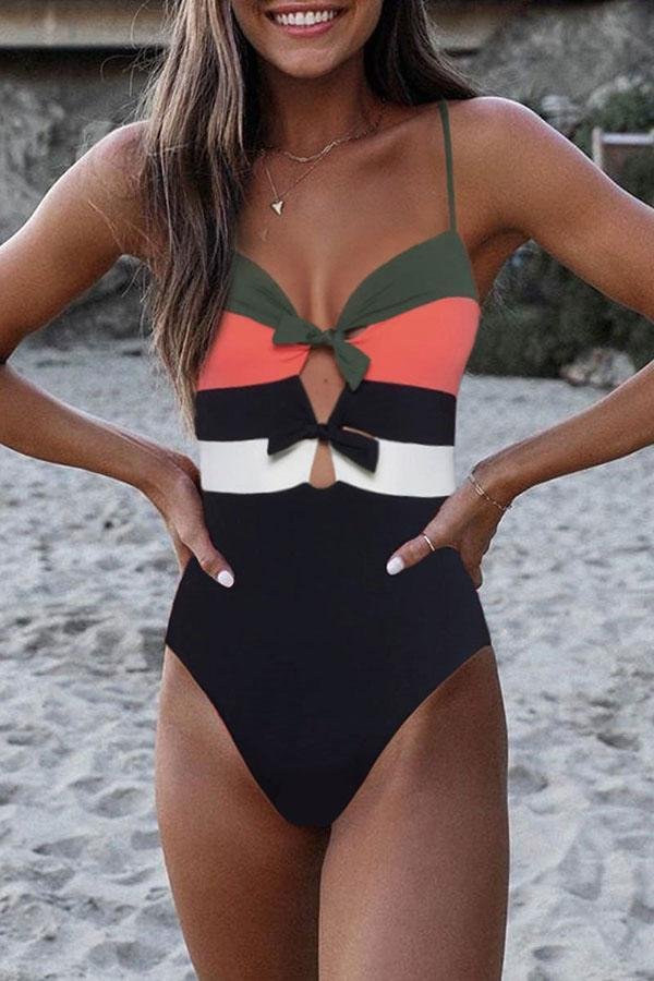 Backless Striped Black One-piece Swimsuit(3 Colors)-Allyzone-Allyzone