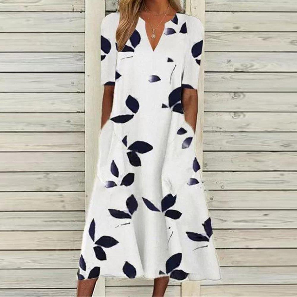 Casual Long sleeve Button Print White Floral Dress