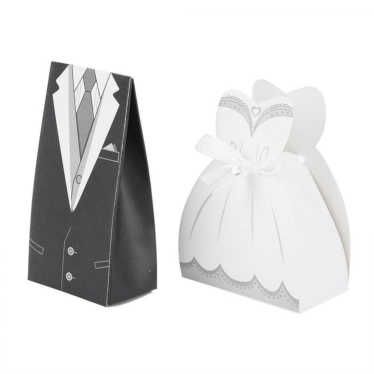 50pcs Mariée Groom Robe Candy Boxes Mariage Favoris Sacs Cadeaux Party Fournitures