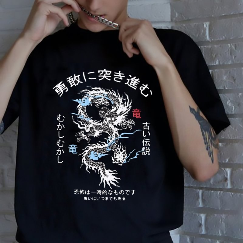 Harajuku Gothic Dragon Print T-Shirt / Techwear Club / Techwear