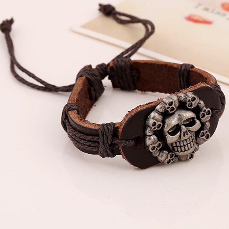 Halloween skull and eagle leather bracelet