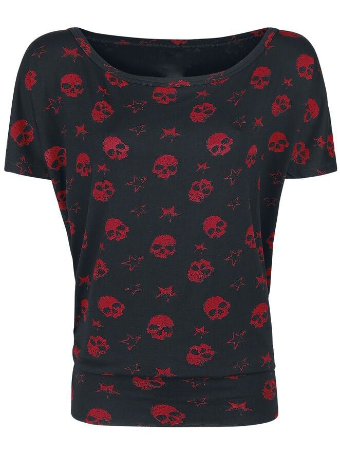 Women's Round Neck Skull And Star Printed T-Shirts