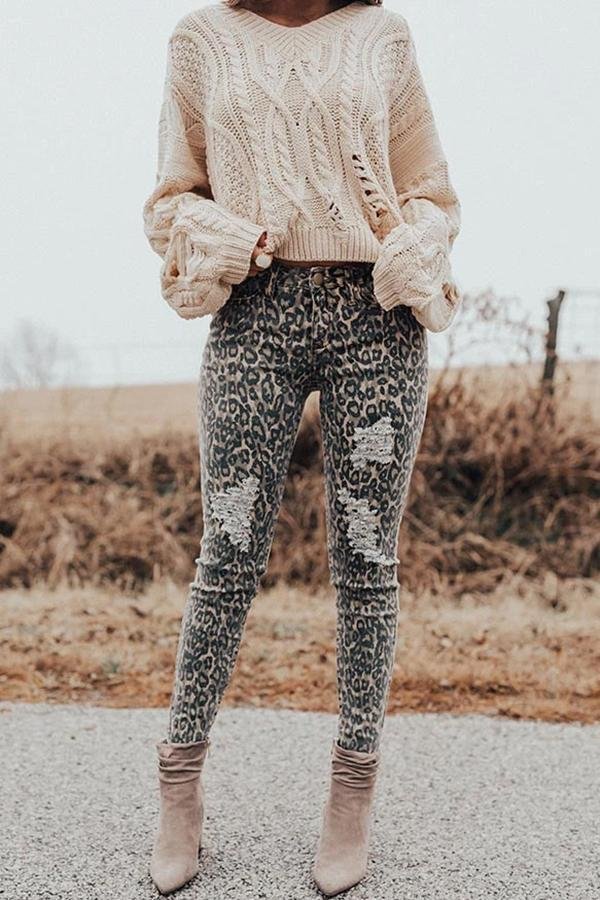 Womens Cool Leopard Print Skinny Fit High Waist Jeans-Allyzone-Allyzone