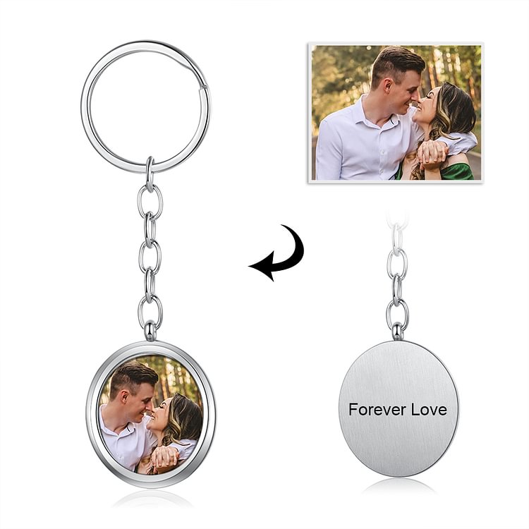 Round Photo Engraved Tag Key Chain with  Engraving Personalized