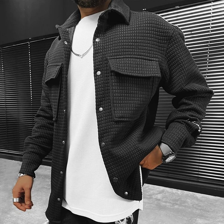 BrosWear Casual Black Check Shirt Jacket