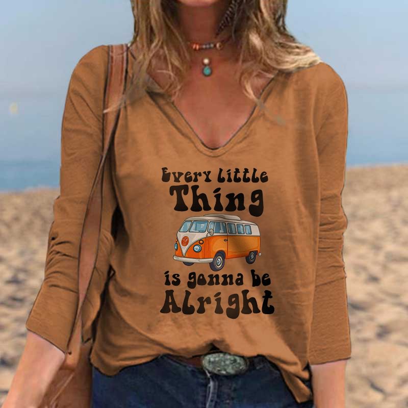 Every Little Thing Is Gonna Be Alright Printed V-neck T-shirt