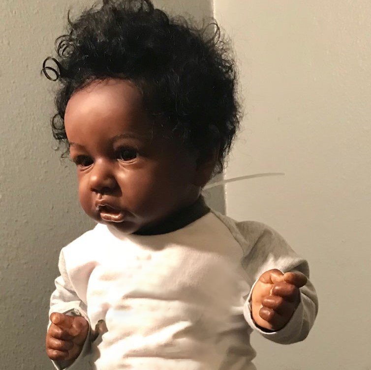20" Handmade Soft Weighted Body Silicone Reborn Toddlers Cute Lifelike Black Boy Doll Angie
