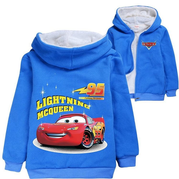 Mayoulove Cars 95 Lightning McQueen Print Boys Fleece Lined Zip Up Cotton Hoodie-Mayoulove