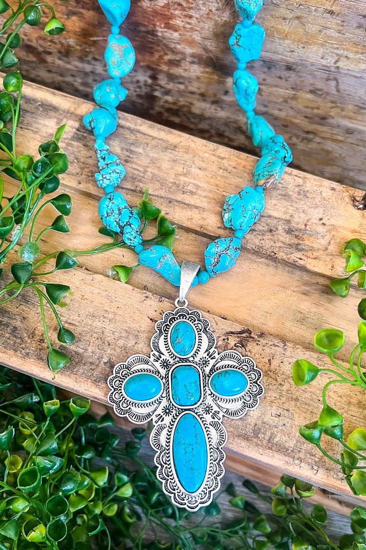 AUTHENTIC TURQUOISE STONES: Timeless Cross Necklace - Turquoise