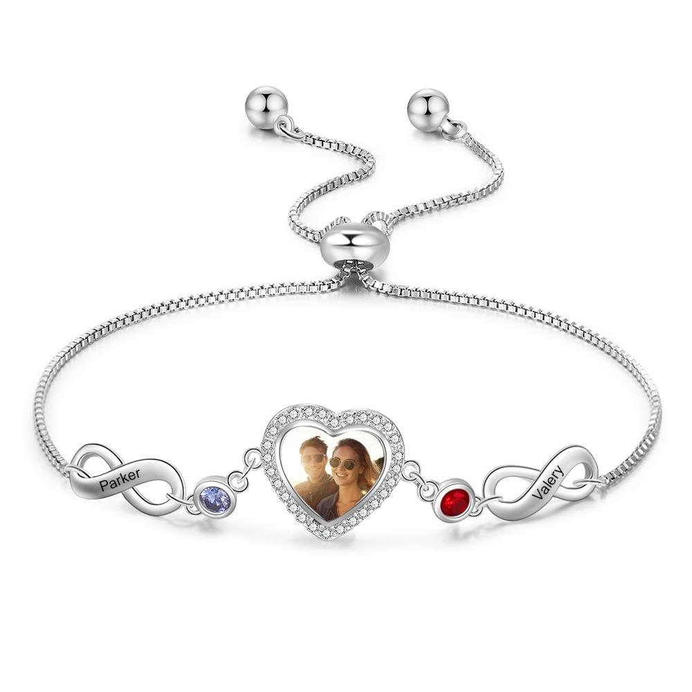 Personalized Photo Bracelet with 2 Birthstones and 2 Names
