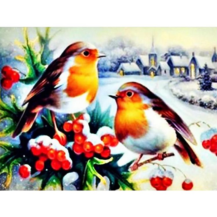 Cute Birds - Full Round Drill Diamond Painting - 40x30cm(Canvas)