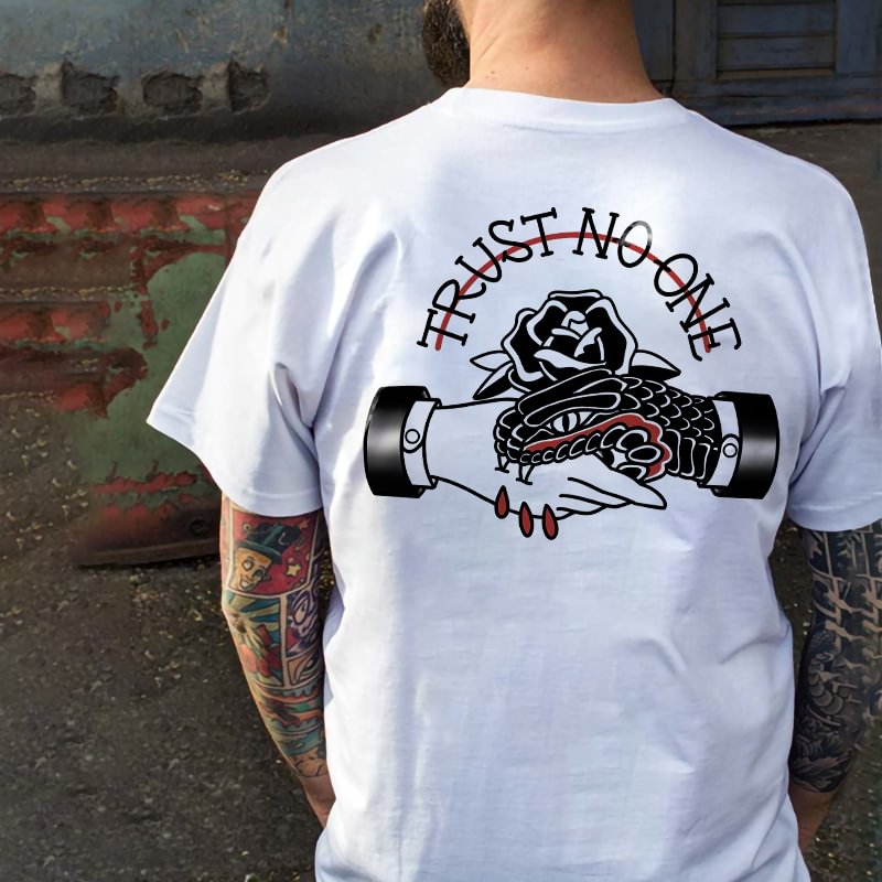 Trust No One Snake Floral Print Classic White T-shirt - Krazyskull