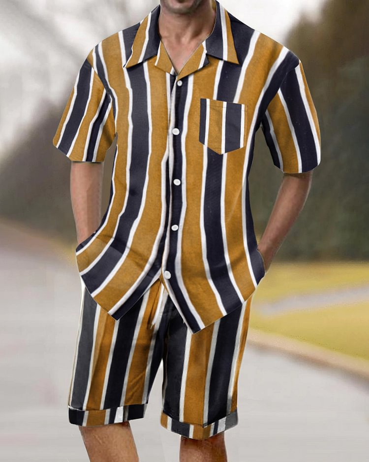 Casual Men's Short Sleeve Suit Men's Striped Print