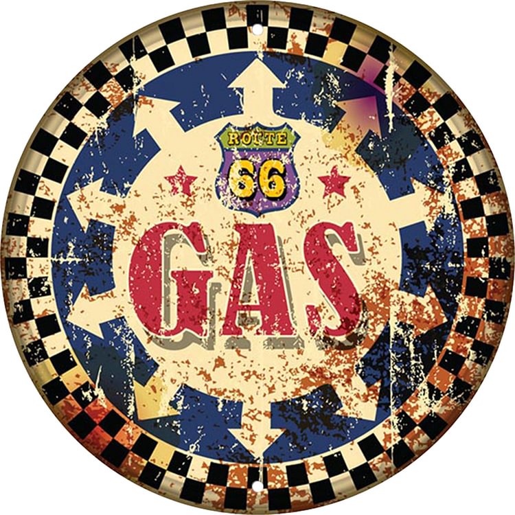 GAS Route 66 -Round Tin Signs - 30*30CM