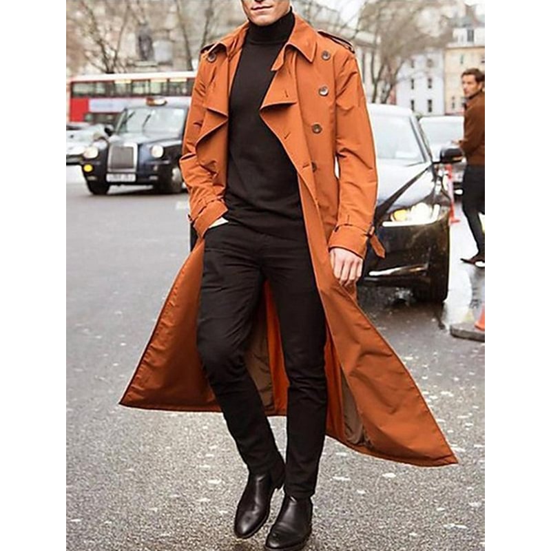 Tiboyz Men's Fashion Casual Long Trench Coat orange