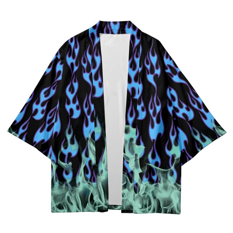 Purple-blue Flame Pattern Robe Cardigan / Techwear Club / Techwear