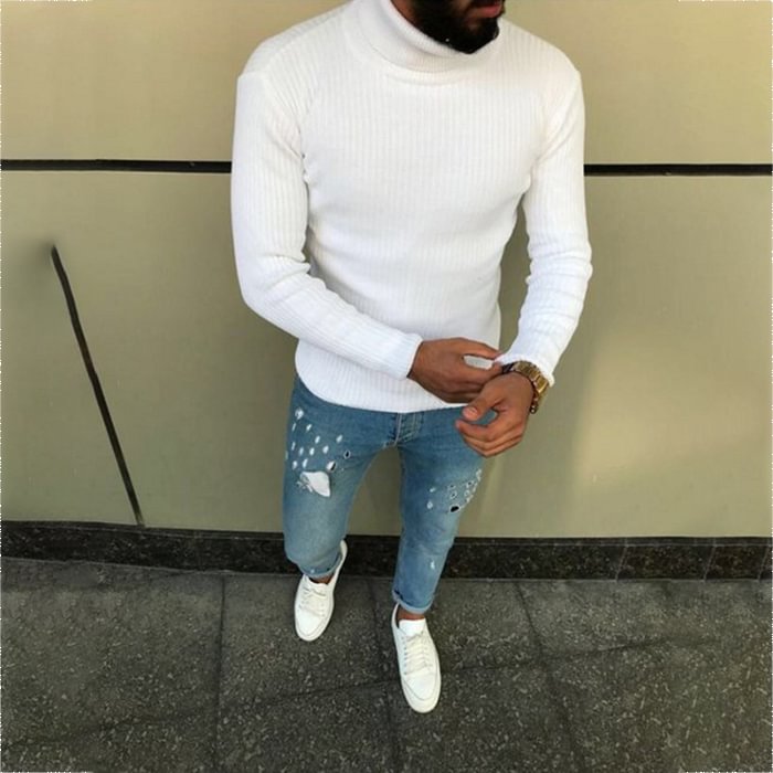 BrosWear Solid Turtleneck Knitted Top white
