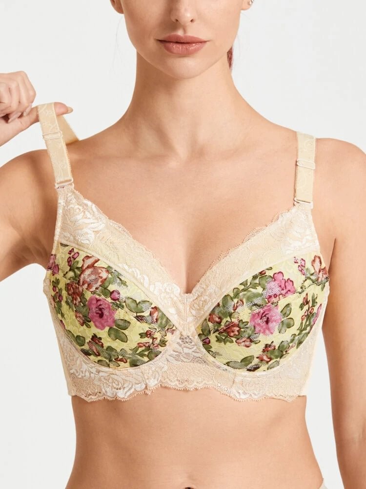 Floral Lace Underwire Full Cup Back Closure Bra