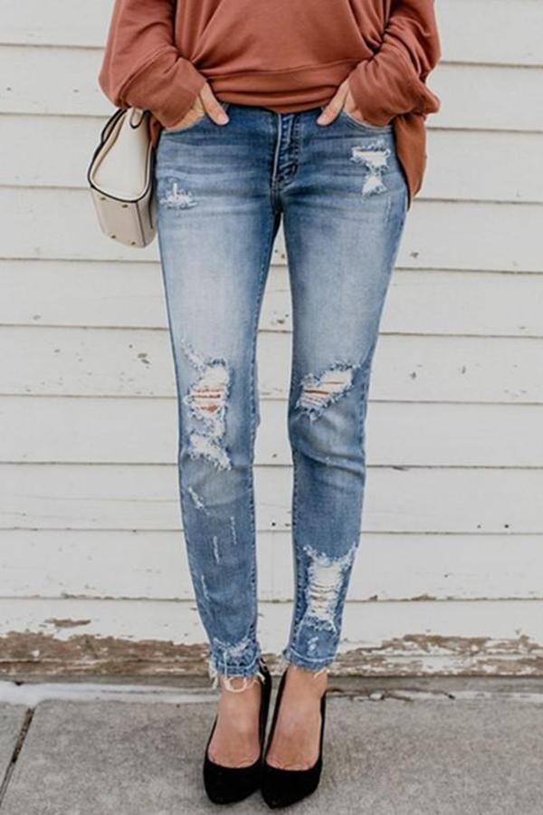 Womens Classic Ripped Skinny Jeans-Allyzone-Allyzone