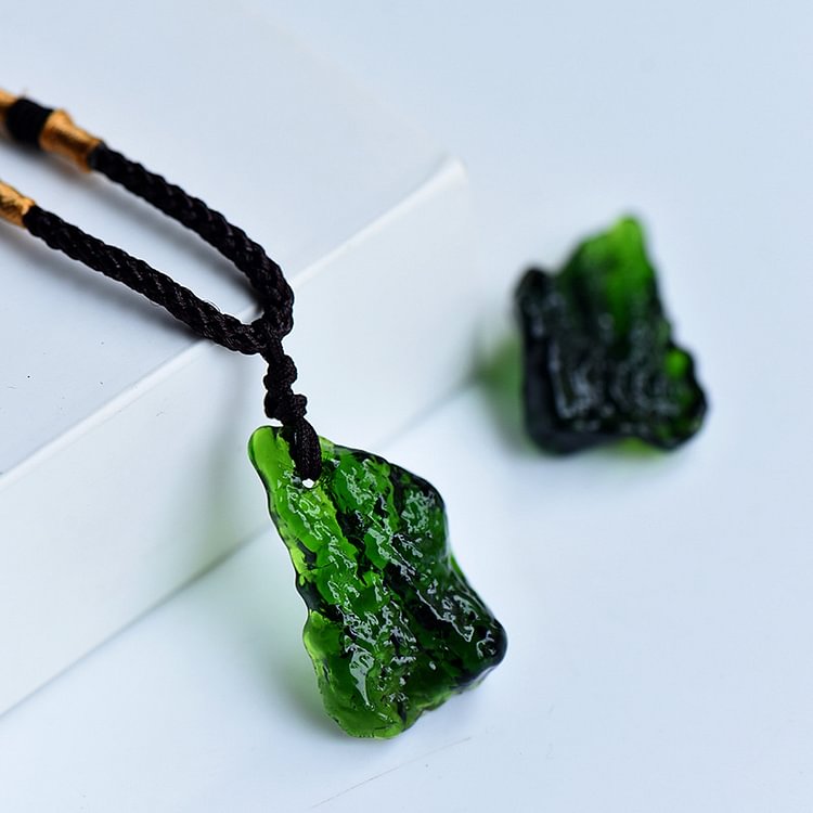 Natural Green Meteorite Pendant Necklace