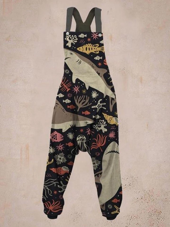 Women'S Shark Print Sleeveless Harem Jumpsuit