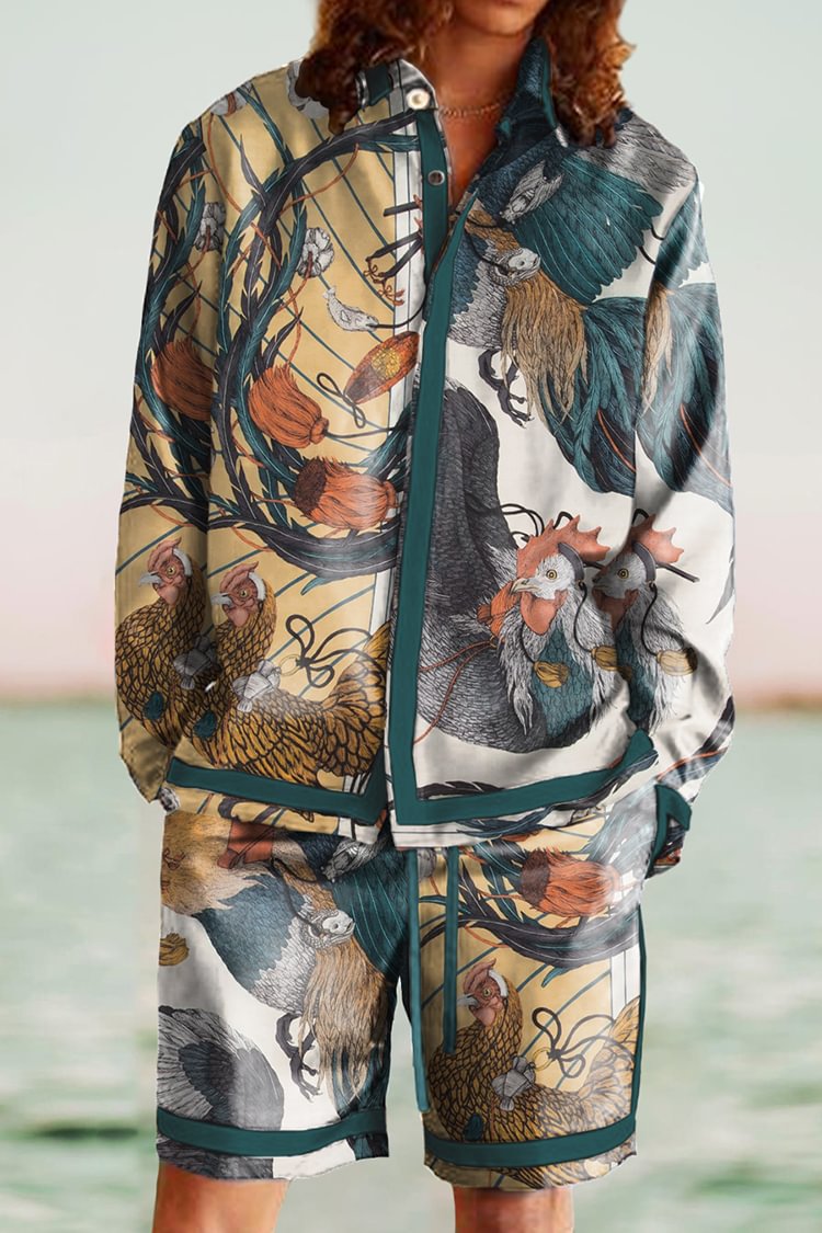 Tiboyz Asymmetrical Print Shirt And Shorts Beach Two Piece Set