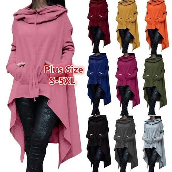 Women's Fashion Solid Color Long Sleeve Loose Casual Poncho Coat Hooded Pullover Long Hoodies Sweatshirts