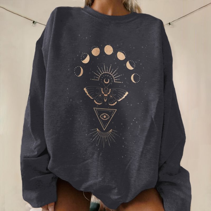   Moth Triangle Eye Moon Printed Women's Sweatshirt - Neojana