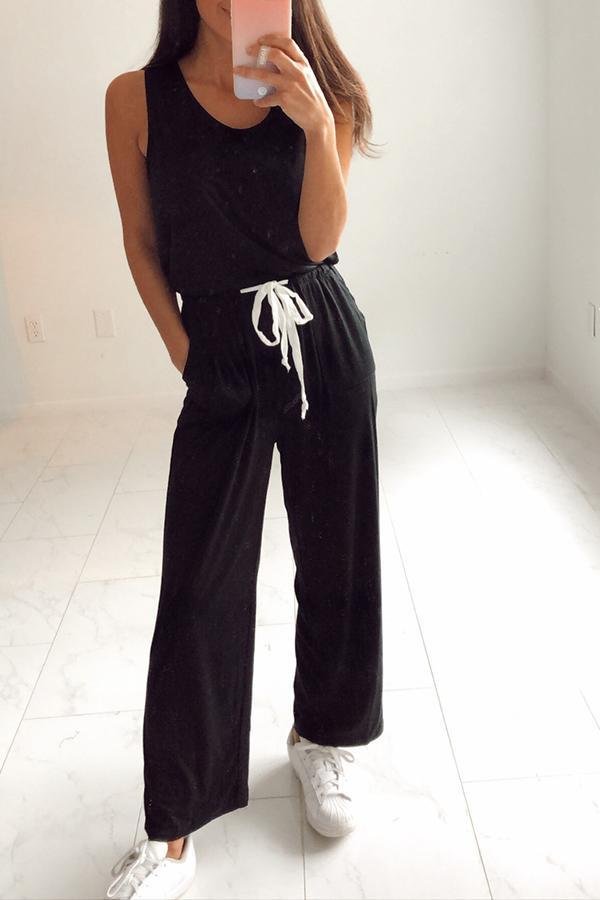 Womens Classic Solid Color Wide-leg Jumpsuit-Allyzone-Allyzone