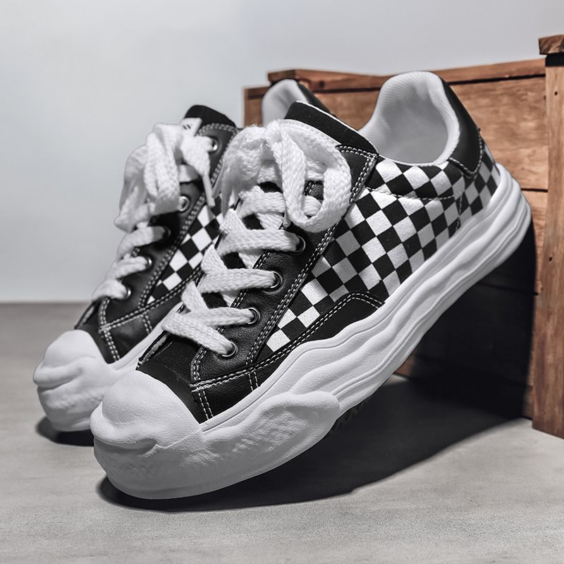 Checkerboard Dissolving Sole Retro Japanese Platform Canvas Shoes / Techwear Club / Techwear