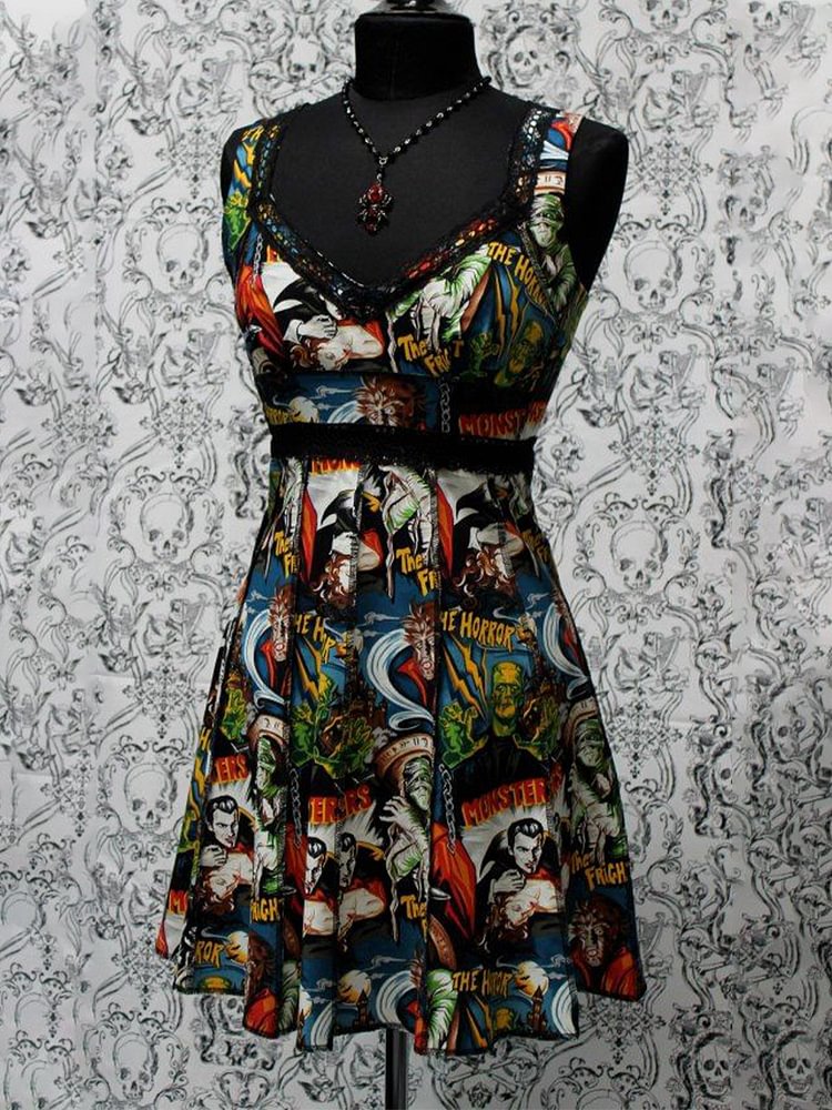 Women'S Halloween V-Neck Print Dress