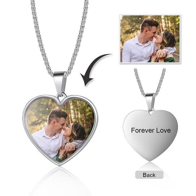 Personalized Picture Necklace Heart Pendant with Engraving Custom Gift, Custom Necklace with Picture and Text