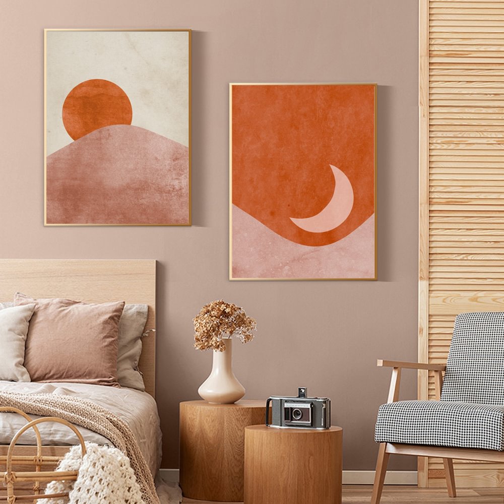 Sun And Moon Abstract Landscape Decorative Painting Canvas Wall Art - vzzhome