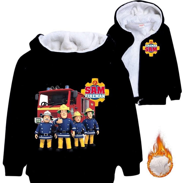 Mayoulove Fireman Sam Print Boys Girls Zip Up Fleece Lined Winter Cotton Hoodie-Mayoulove