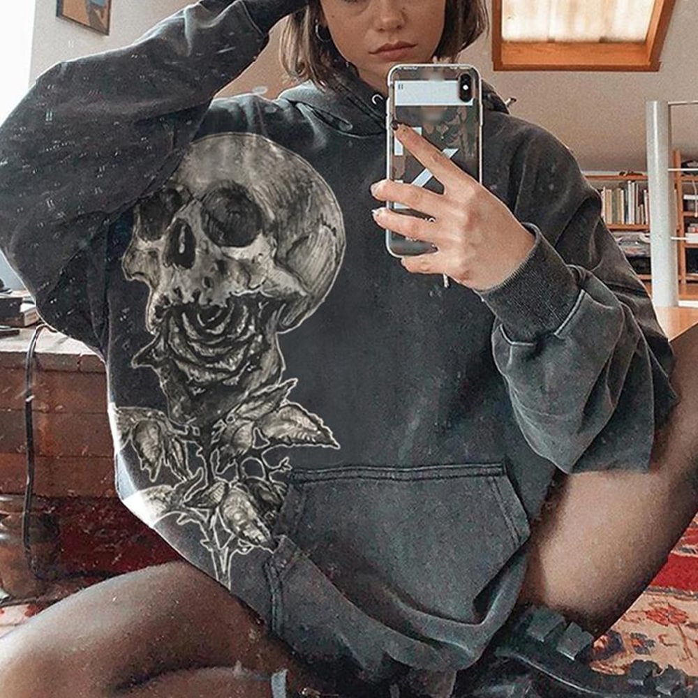 Minnieskull Floral skull print hoodie - Minnieskull