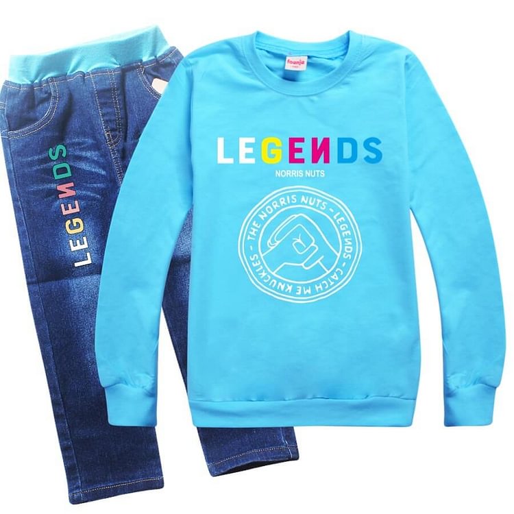 Mayoulove Legends Norris Nuts Print Girls Boys Pullover Hoodie And Jeans Outfits-Mayoulove
