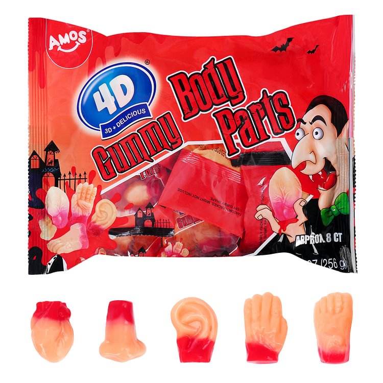 AMOS 4D Halloween Gummy Body Parts for Party 3D Shaped Halloween Candy Body Parts (40 Count)