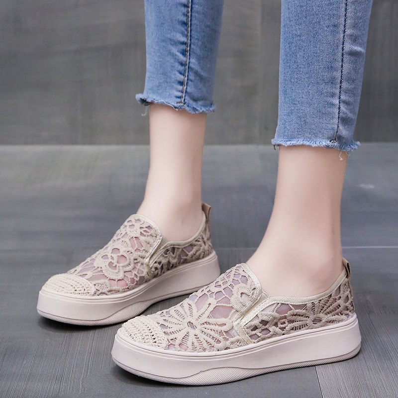 Women's Summer Casual Cutouts Lace Canvas Hollow Breathable Clarks Shoes Sneakers - vzzhome