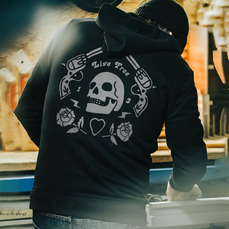 Live free rose pistol skull designer hoodie - Krazyskull