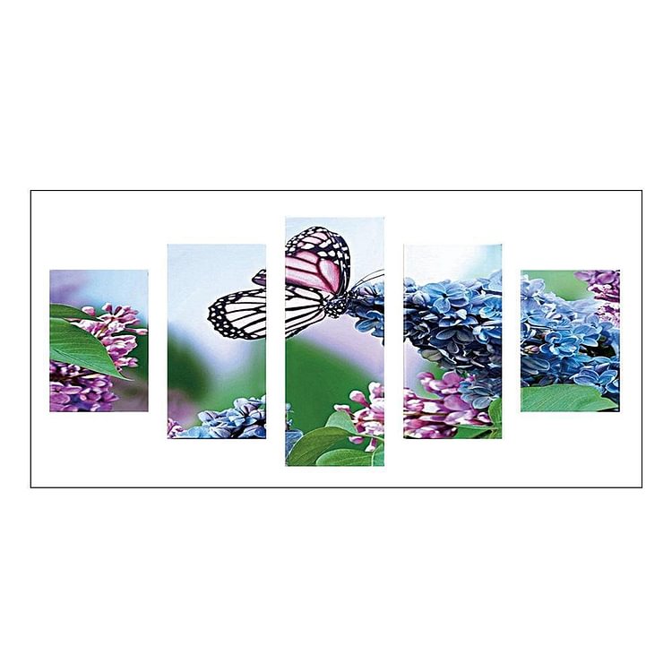 5pcs/set Butterfly Flowers - Full Round Diamond Painting - 95x45cm
