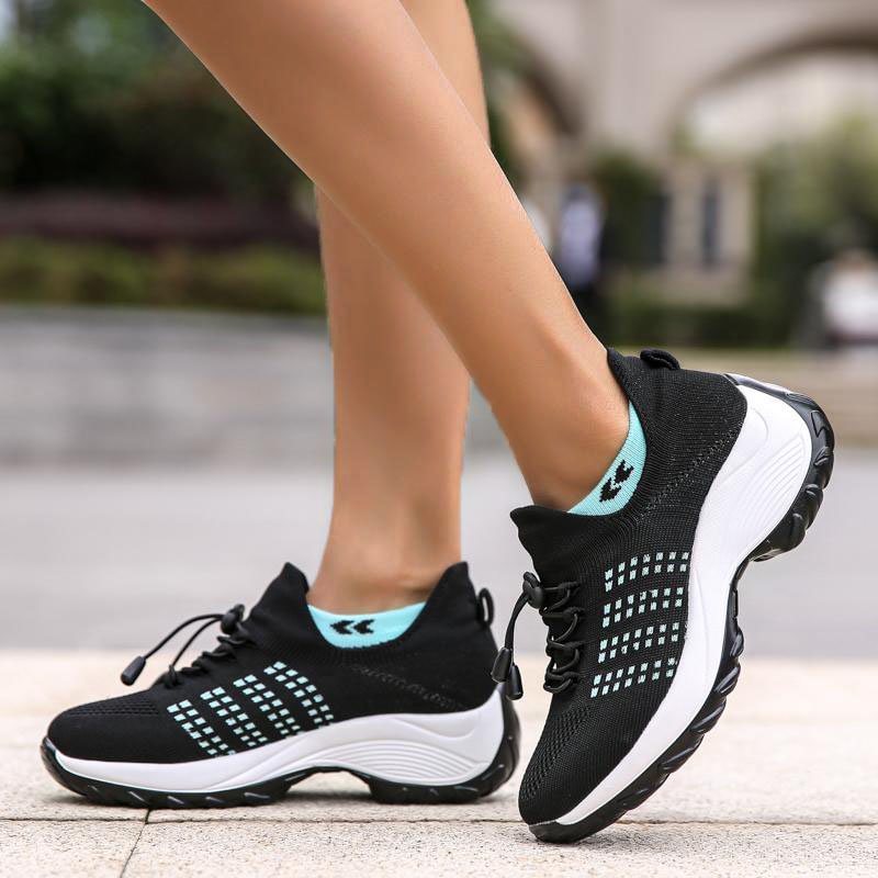 Women's Elastic Flyknit Fabric Walking Shoes Casual Sneakers - vzzhome
